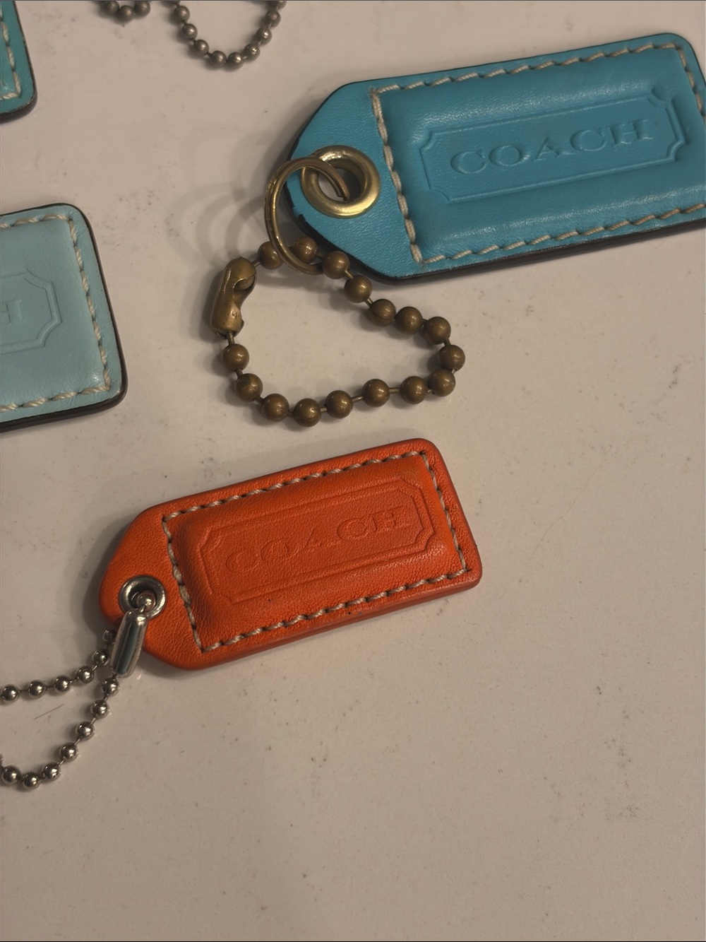 Vintage Y2K Coach Leather Key Tag Lot of 7 - Turquoise, Teal & Orange - Picture 4 of 4